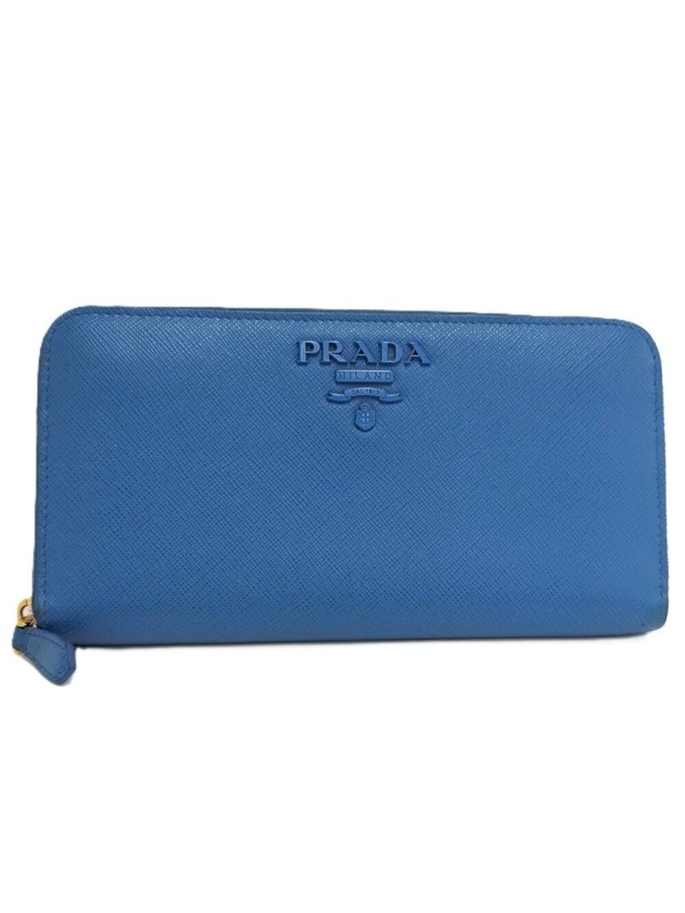 Prada Zip Around Wallet Saffiano Leather Blue